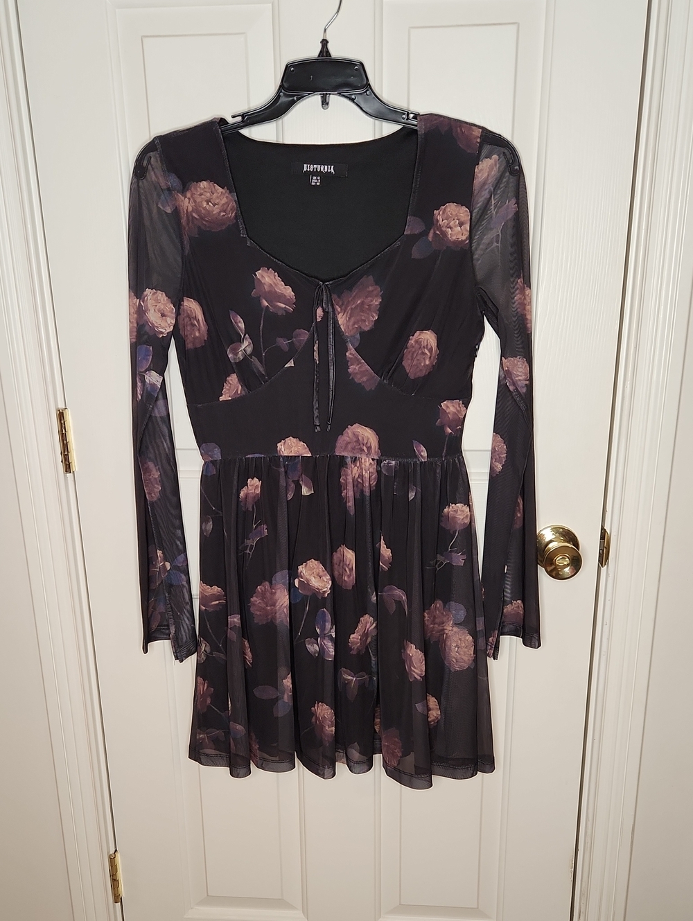 Disturbia Monica Black Floral Mesh Skater Dress Size 8
